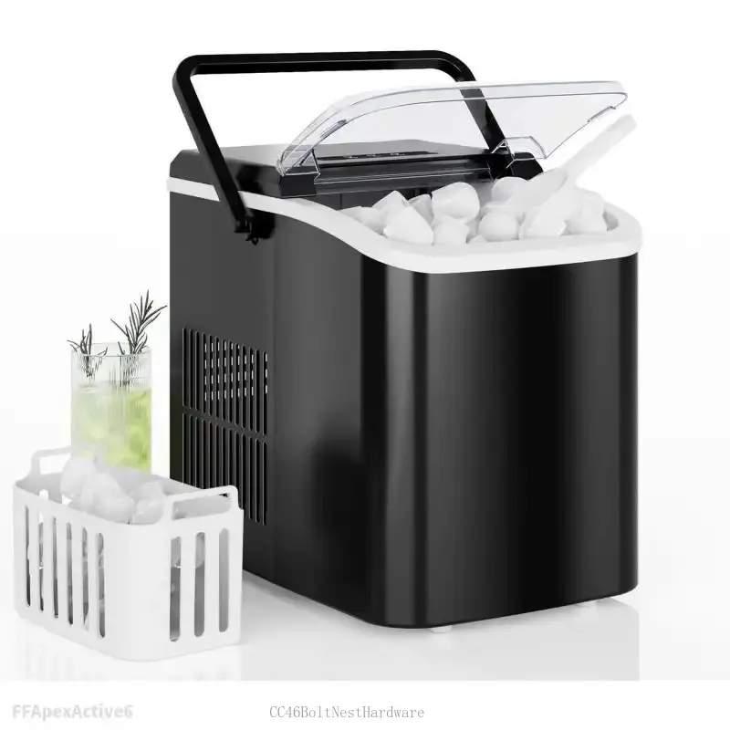 Countertop Ice Maker with Handle, 26lbs/24H Portable Ice Machine, 9 Bullet Ice Cubes Ready in 6 Mins, Self-Cleaning, Quiet Compact Ice Maker for Home,, RV, Camping, BlackFFApexActive6CC46BoltNestHardware