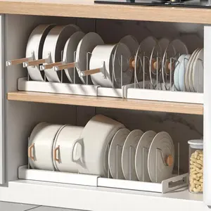 Adjustable Expandable Pot Lid Pan Organizer Rack Multi Divider Bakeware Cutting Board Holder Food Grade Metal Cabinet Storage Rack Fit Various Size Cookware Plates Skillets Ideal For Under Sink Pantry Countertop Kitchen Drawer Organization Essential Space