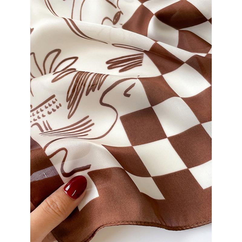 Square Plaid Printed Sun protection Shawl&Scarf Modern Luxury Brown Cool