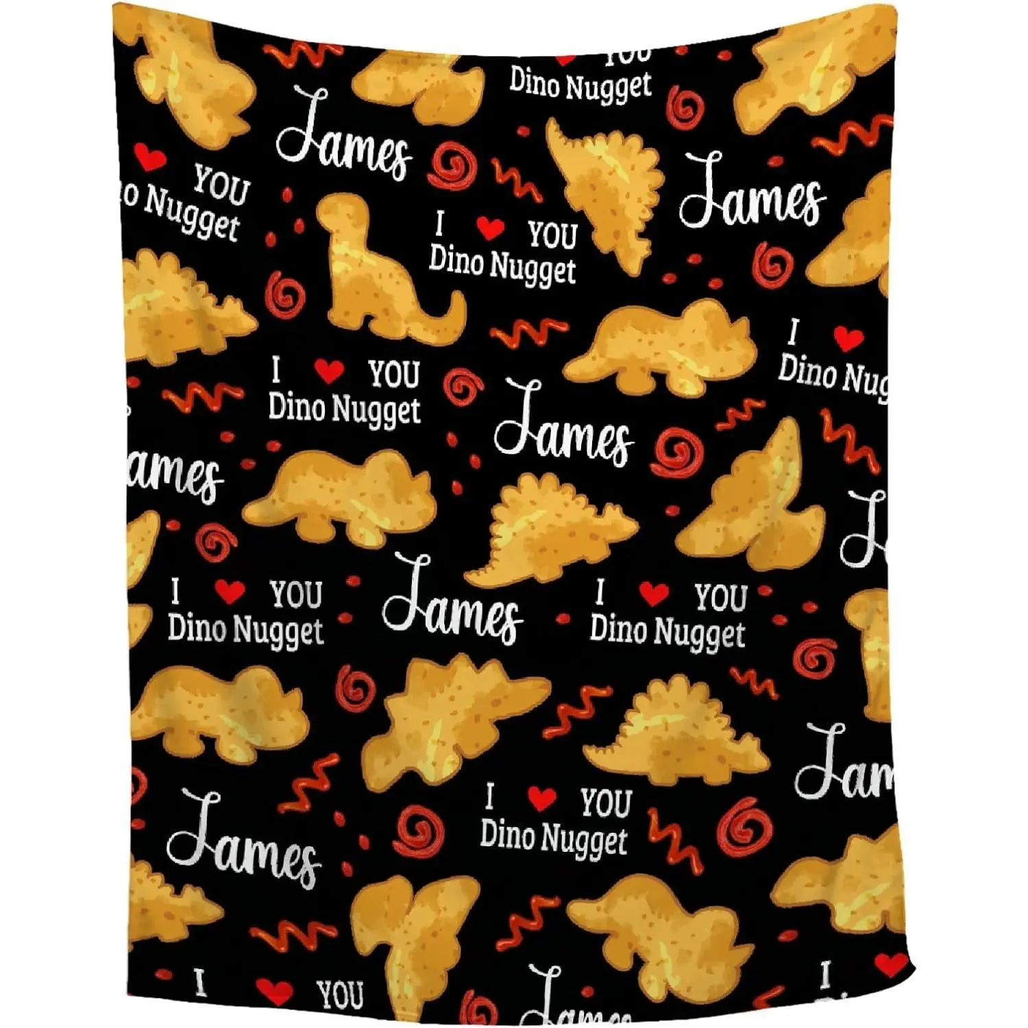 Custom Name Dino Nugget Flannel Throw Blanket, Personalized I ❤️   YOU Dino Nugget Funny Dinosaur Chicken Pattern, Soft Cozy Warm Throw for Couch Bed, Birthday Gift for Boys Kids Toddler, Customizable Name Text Cute Room Decor