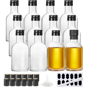 12 Pack 3 oz Glass Small Liquor Bottles with Black Screw Caps and Heat Shrink Capsules, Empty Mini Alcohol Bottle, Whiskey Sample Bottles for Wine, Alcohol, Tequila, Bourbon