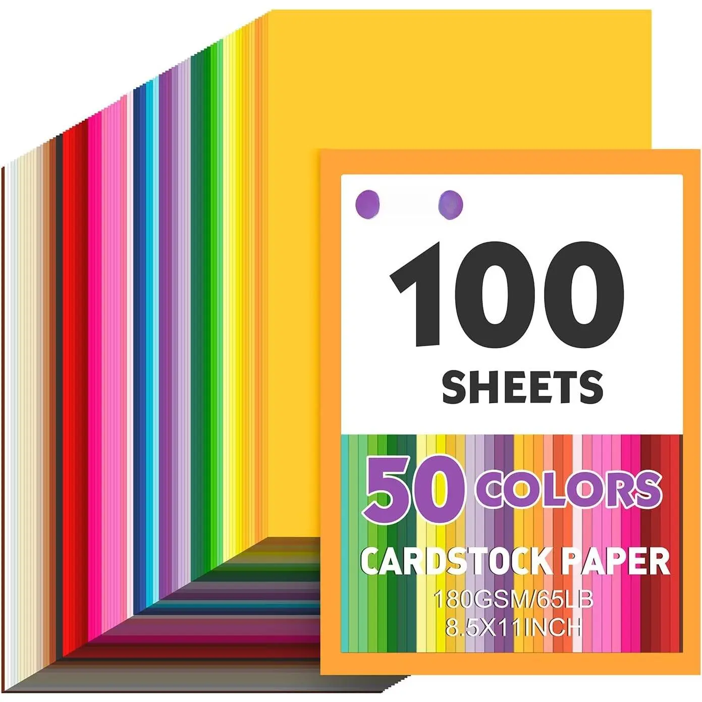 100 Sheets 8.5" X 11" Colored Cardstock, 50  Colors Construction Paper Card Stock Printer Paper for Printing, Card Making, DIY Crafts,School Supplies,Party Decorations (180GSM/65LB)