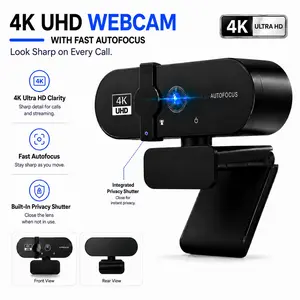 4K Webcam with Microphone for PC, Clear and Smooth Video with Fast Autofocus, Auto Light Correction and Privacy Cover for Work, Zoom Meetings and Live Streaming
