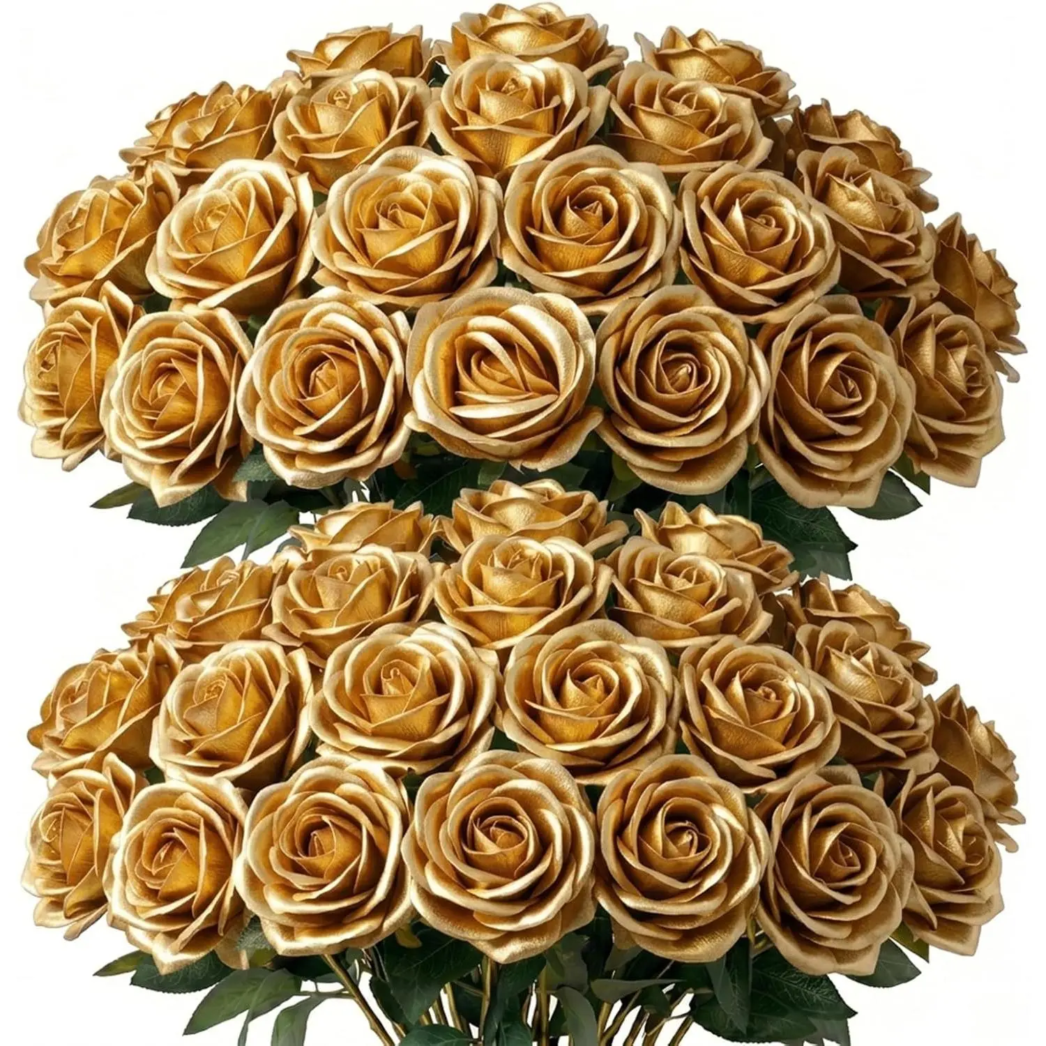60 Pcs Gold Silk Artificial Roses Flowers Real Looking Silk Faux Roses Bulk Long Stems for Wedding Centerpieces,DIY Floral Arrangements,Home Decor,Anniversary,Valentine's Day
