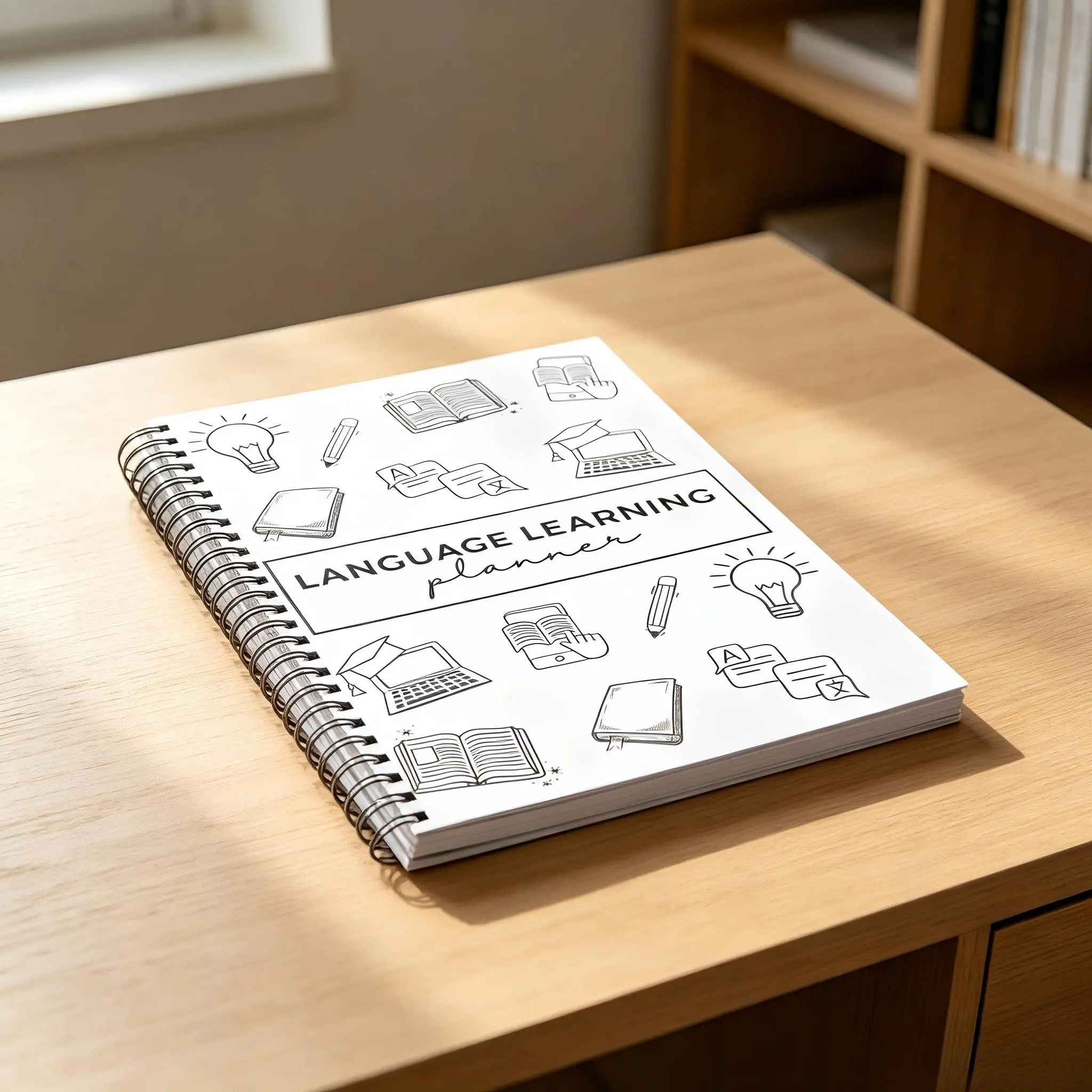 Language Learning Planner, and Hand-Drawn Spiral Notebook, Self-Study Planning Journal for Adults and Students