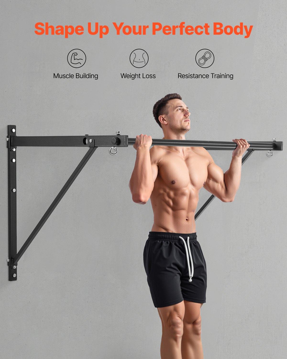 VEVOR Pull Up Bar, 50 in Width Wall Mounted Pull Ups, Adjustable Depth 22" or 30" from Wall, Heavy Duty Steel Upper Body Workout Bars, 440 lbs Weight Capacity Chin Up Training Station, for Home Gym