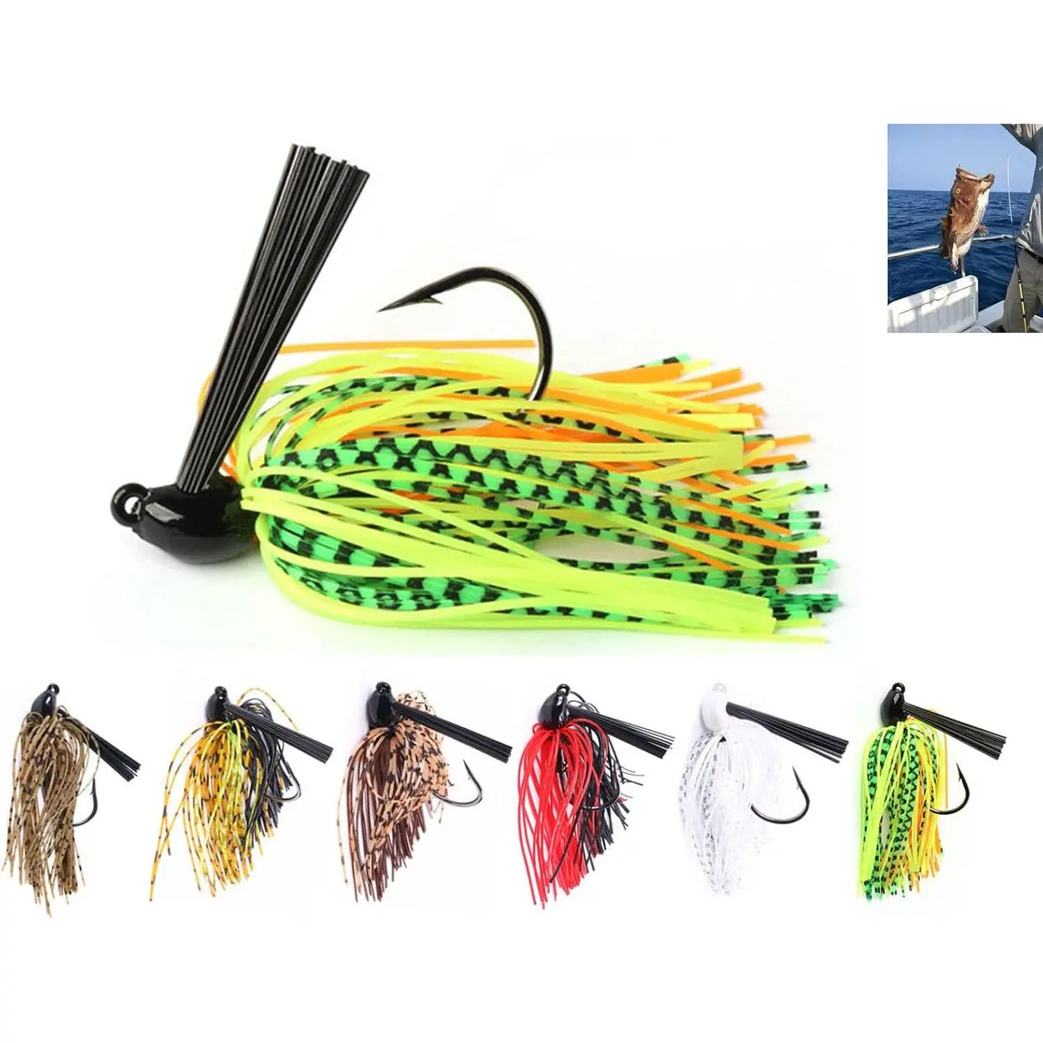 6 count-Weedless-Swimming-Jigs-Fishing-Lure,Saltwater Chatter Fish Baits for Bass Fishing Lures Jig Heads with Weed Guard Freshwater Crappie Artificial  Hooks Mix Color Skirts Kits for Pike Trout