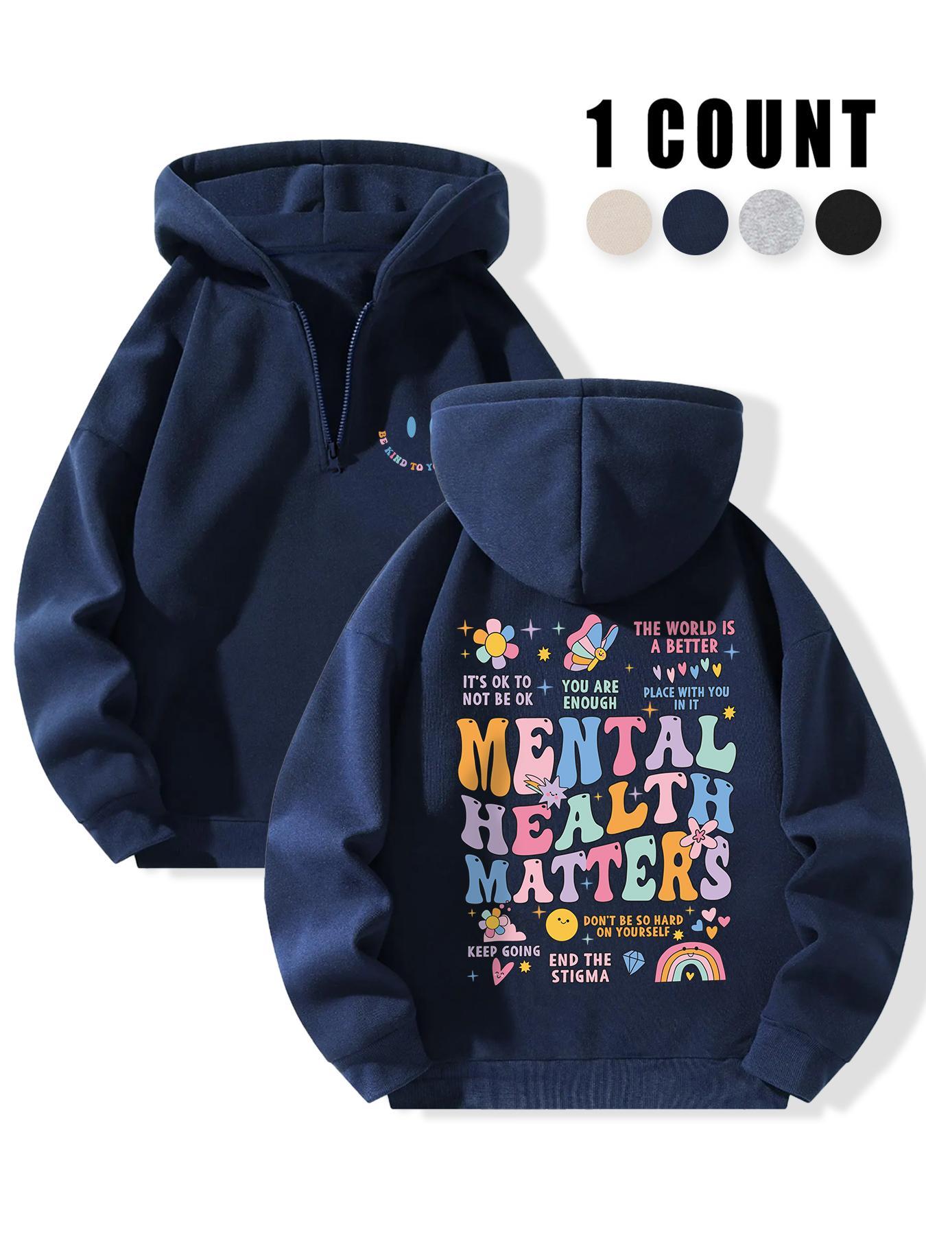 Women's Letter Print Half Zip Up Drop Shoulder Hoodie, Fashion Casual Hooded Sweatshirt for Daily Holiday Outdoor Wear, Women Clothing for Fall & Winter, Casual Pullover Hoodie