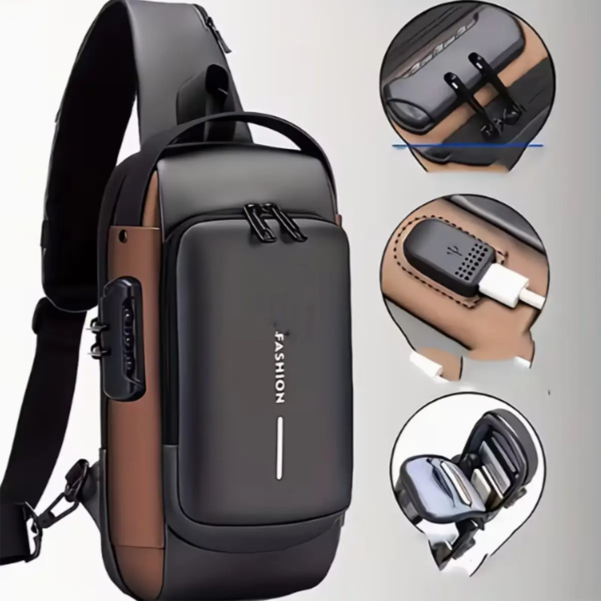 Anti-Theft Motorcycle Backpack with Lock, Convertible Crossbody Bag, Zip Closure, Adjustable Straps, Commute Travel, Men's Secure Bike Bag