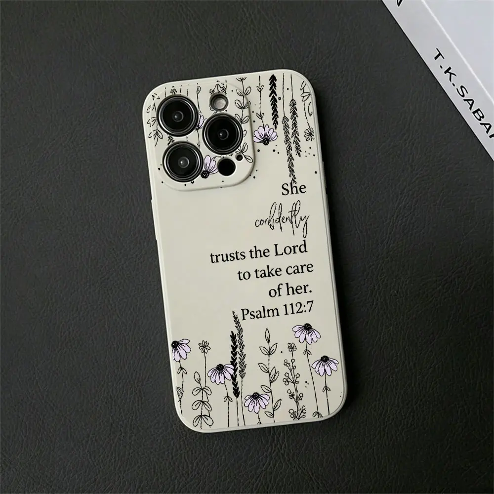 Lilac Wildflower Psalm Bible Verse Phone Case, Minimal Line Art Gentle Christian Style for iPhone 17 16 15 14 13 12 11 Plus Pro Max, Encouragement Faith Gift