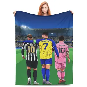 Soccer Superstar Back View Cartoon Stadium Flannel Blanket, Green Pitch Sports Field Graphic Cozy Throw, Ultra Soft Lightweight All Season Blanket for Sofa Bed Man Cave Office Camping Game Watch Party,Gift For Football Sports Fans Teen Men