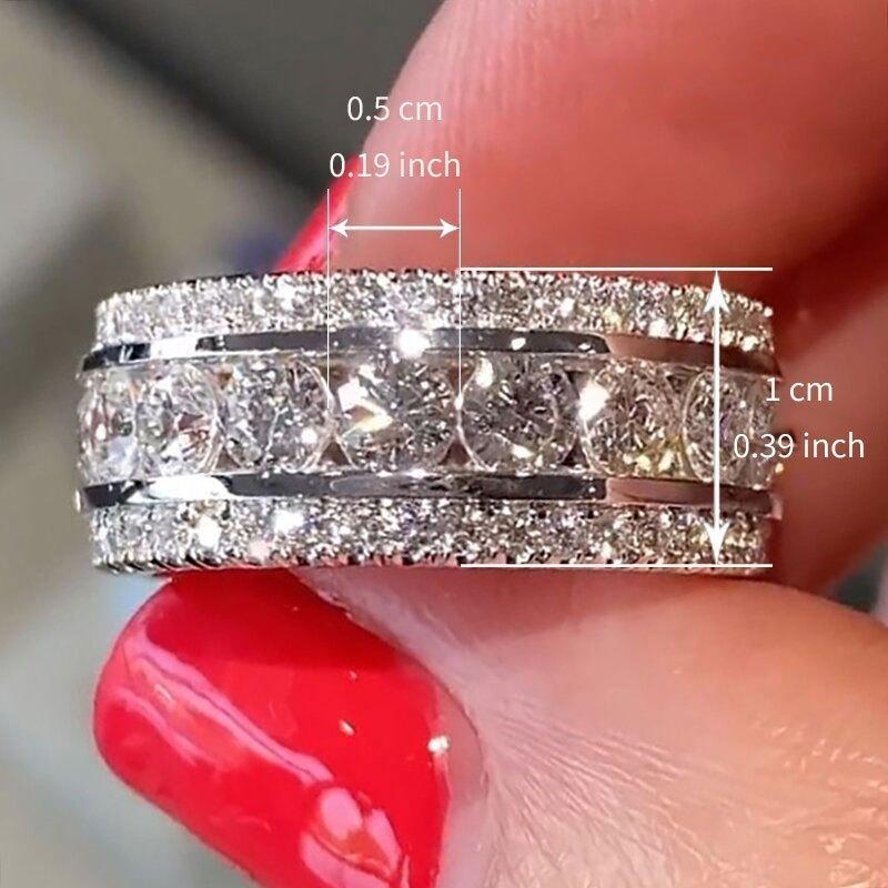 Women's Bling Eternity Ring, Delicate Micro Pave Cubic Zirconia Wide Promise Ring for Engagement Wedding, Ideal Anniversary Birthday Gifts, Glamorous Jewelry for Party Evening Vacation