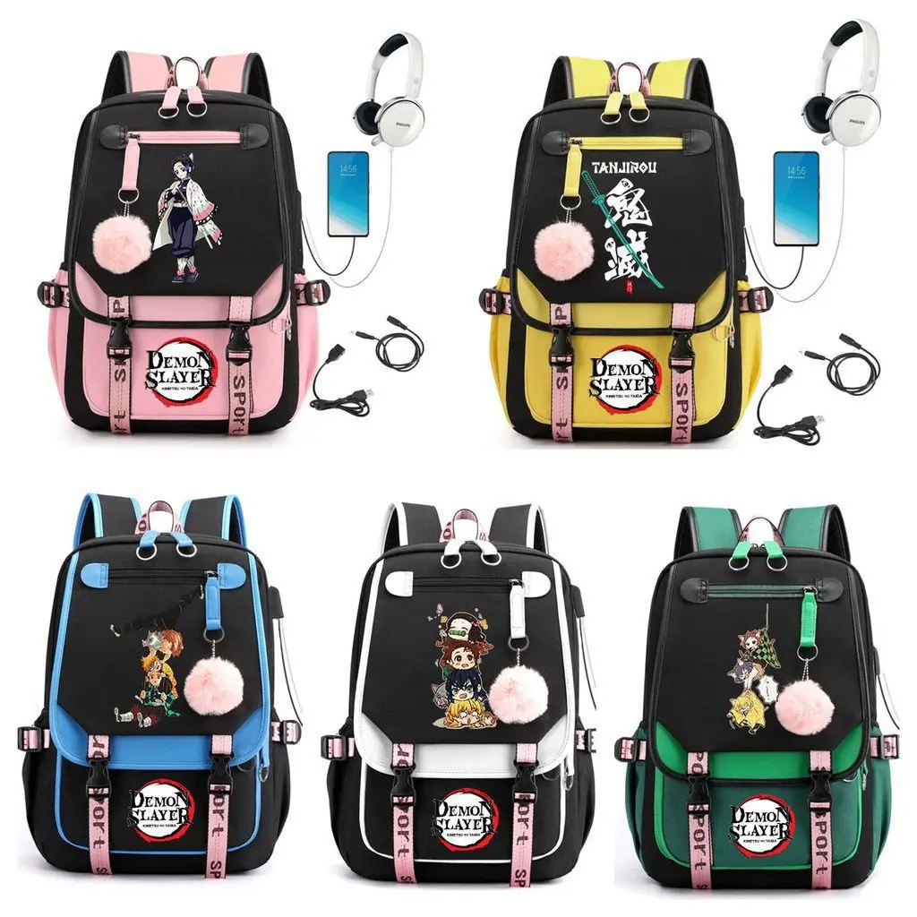 Demon Slayer Anime Backpack, Tanjiro Kamado Nezuko Character School Bag, Japanese Anime Student Backpack for Boys Girls, Casual Campus Travel Bag
