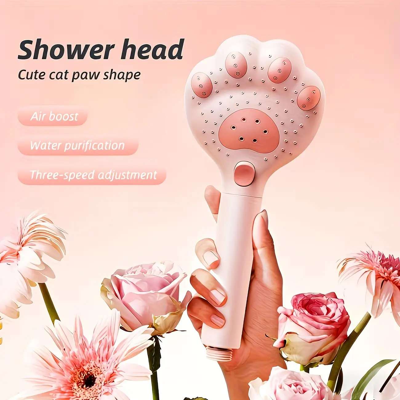 1Pcs Adjustable Handheld Shower Head, Cute Cat Paw Shape Design, 3 Massage Spray Modes, Wall Mountable Hanging Shower Sprayer For Home Bathroom, Only For Shower Use, Lovely Gift For Family