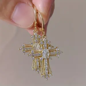 1 Pair of Elegant and Luxurious Cross Pendant Earrings for Women, Suitable for Daily Wear and Vacation, All-Season Jewelry