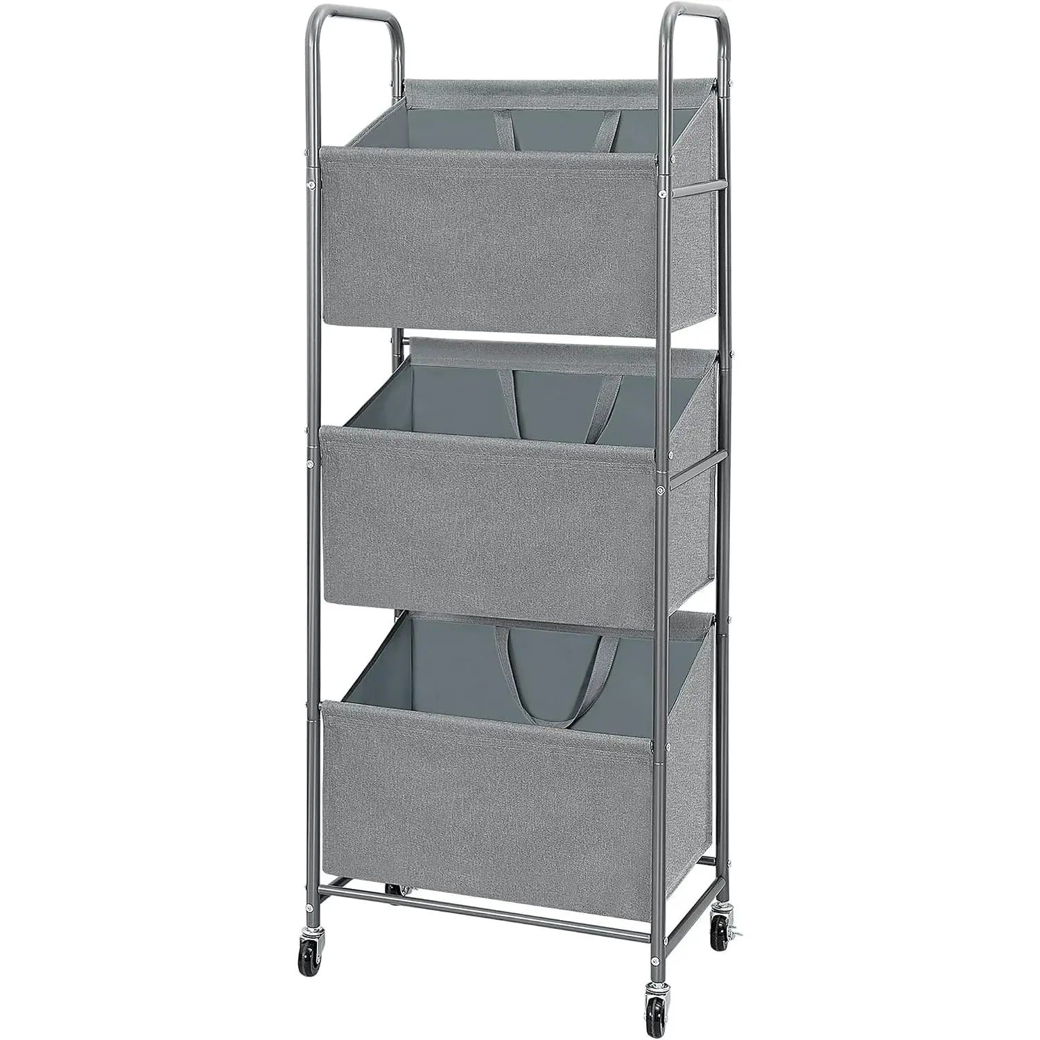 3-Tier Vertical Rolling Laundry Hamper with Removable Bags, 120L Stackable Laundry Sorter Basket, Clothes Hamper with Wheels for Small Spaces, Closet, Bedroom, Bathroom, Laundry Room, Gray