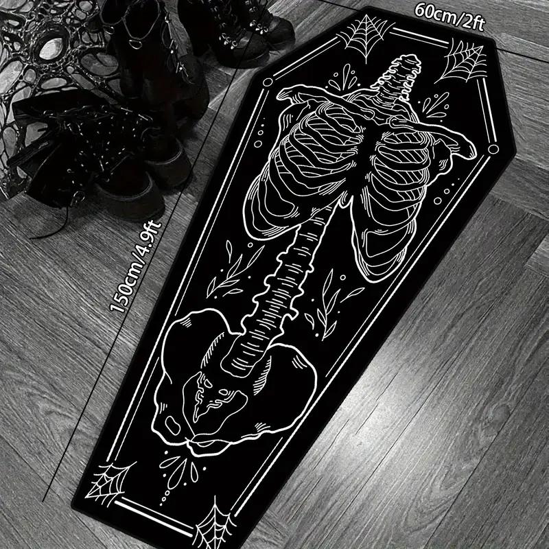 Halloween Home Decor Carpet, Skull Spider Print Coffin Shape Mat, Creative Unique Holiday Gift Rug, Household Decorative Rug, Soft Washable Floor Covering