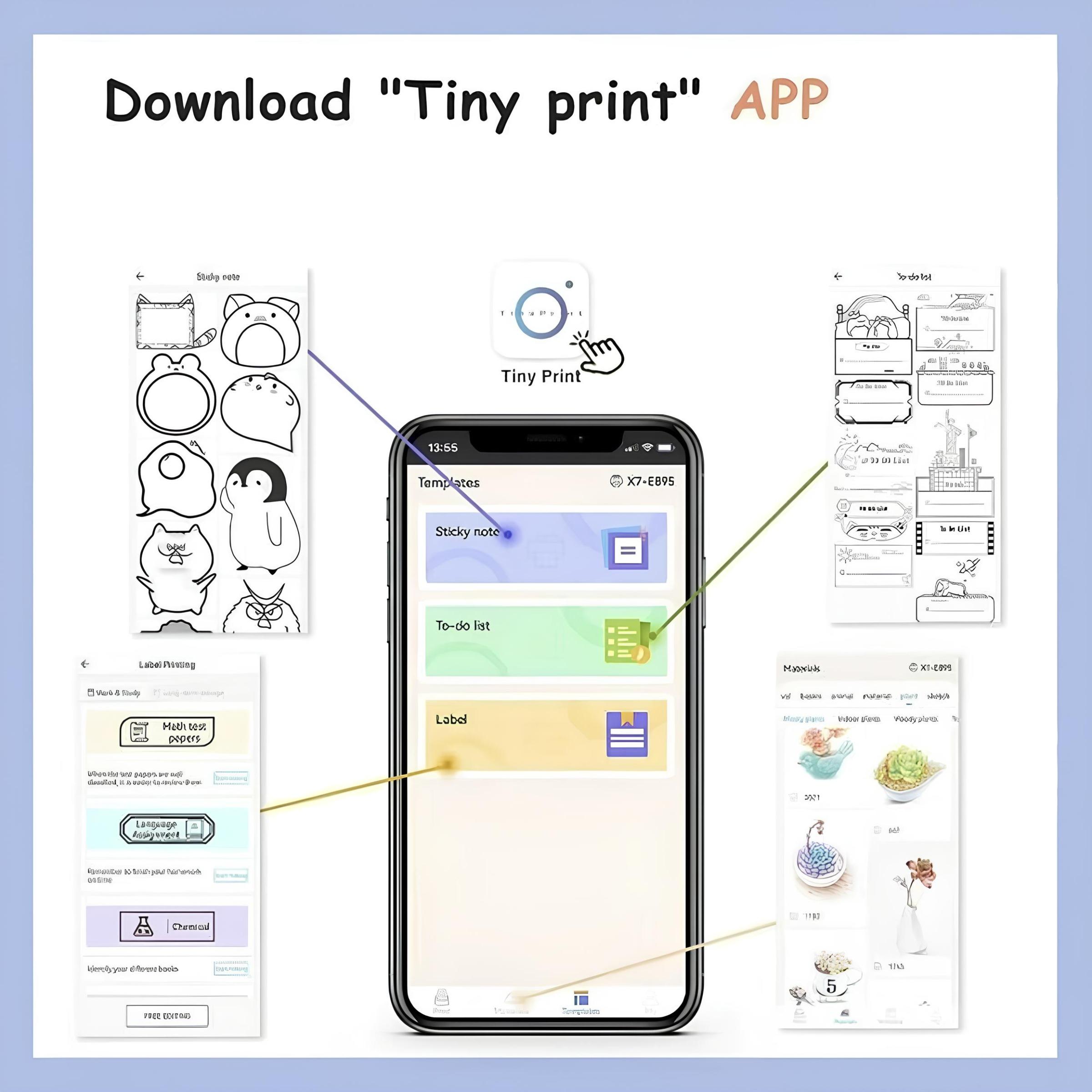 Portable Mini Printer, Portable Photo Printer with Print Paper, Bluetooth-compatible Label Printer for iOS & Android, Photo Sticker Printer, Office Accessories