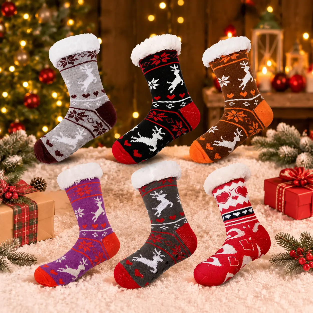 Women’s Thick Fleece-Lined Christmas Fuzzy Socks, Soft & Cozy Non-Slip Warm House Socks, Winter Socks for Cold Weather