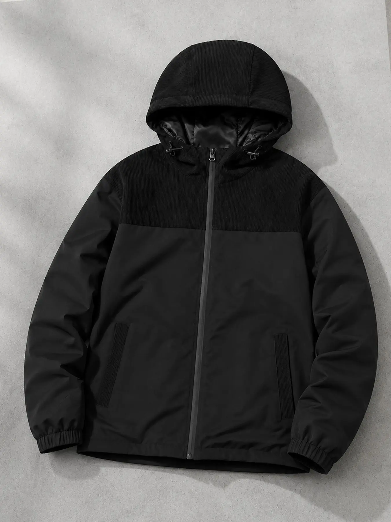 Men's Patchwork Jacket, Hooded Coat, Corduroy Patchwork Windproof Casual Top, Stylish and Comfortable Outerwear for Men