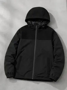 Men's Patchwork Jacket, Hooded Coat, Corduroy Patchwork Windproof Casual Top, Stylish and Comfortable Outerwear for Men
