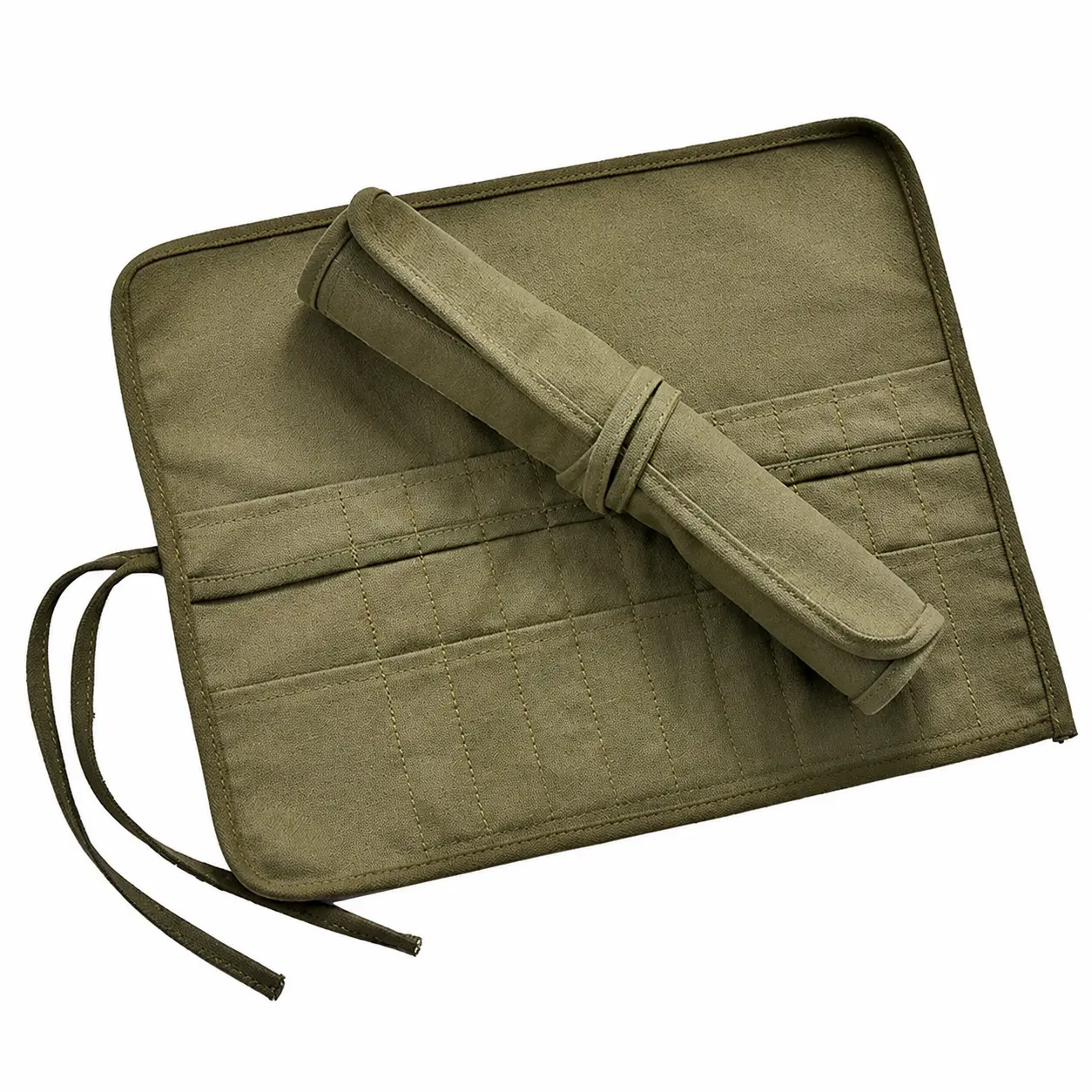 Heavy-duty canvas roll-up art supply organizer with waterproof lining, featuring dedicated compartments for water chalks, brushes, pencils, and sketching tools—ideal for artists, students, and outdoor creatives seeking portable, durable, and easy-to-clean