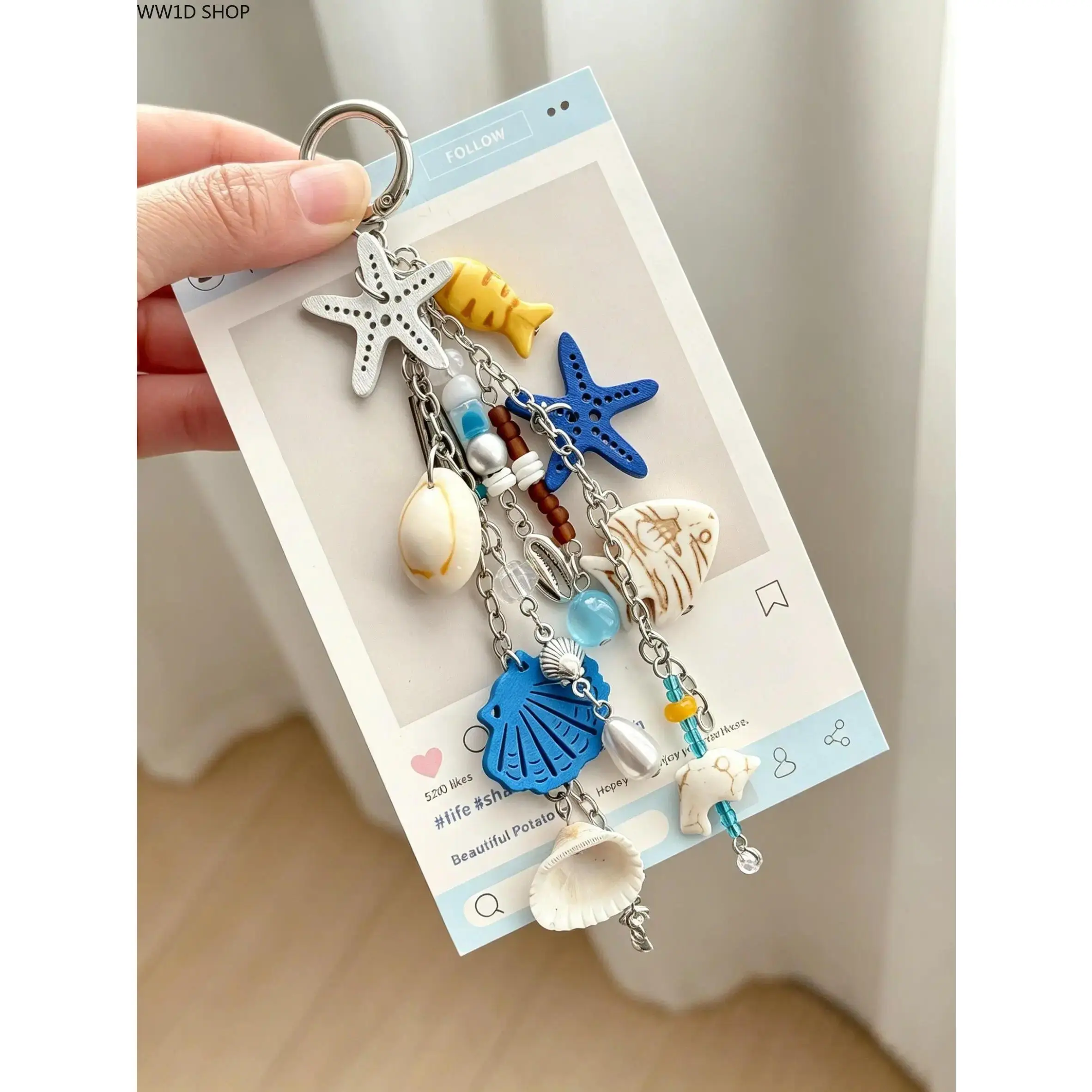 Trendy Purse Charm for Handbags, Handcrafted Ocean-Themed Shell Key Charm with Fish Pendants, Fade-Resistant Mini Bag Accessory for Women, Purse Charms For Handbags, Mini Bag Accessories