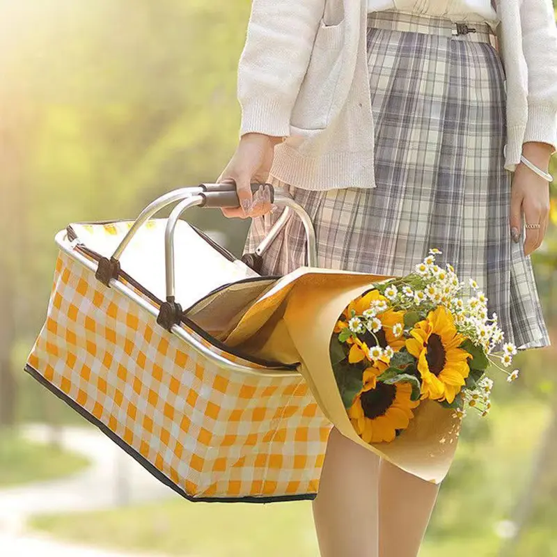 Insulation Picnic Basket Folding Outdoor Ice Pack Portable Takeaway Fast Food Bag Portable Picnic Shopping Basket