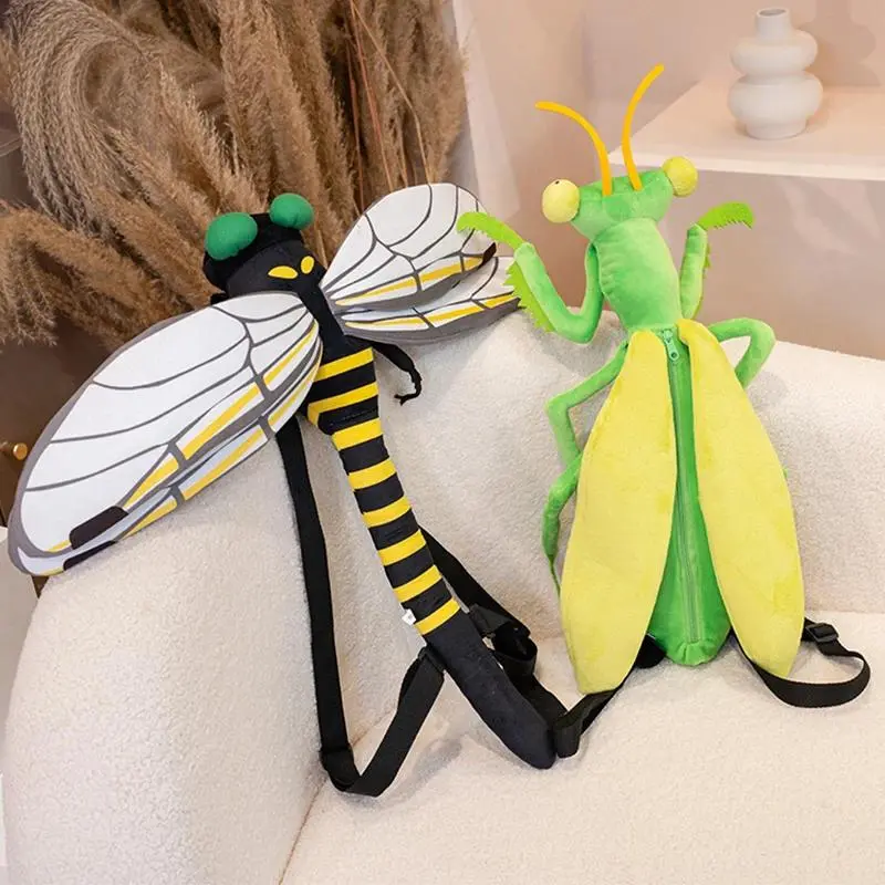 Women's Soft Fabric Plush Insect Theme Stuffed Backpack - Wristlet Clutch, Simulation Dragonfly/Praying Mantis Cartoon Doll, Girlfriend Birthday Gift Ideas, Kids' Birthday Gift