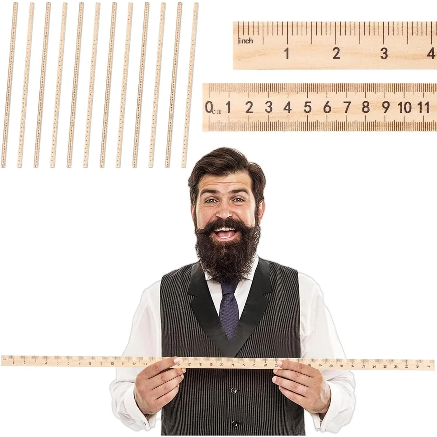 12 Pack 39 Inches Double Sided Wooden Meter Stick Yardstick 100 Centimeters Measuring Ruler, Bulk for School Classroom Home Office Kid Measuring Tailor Craft