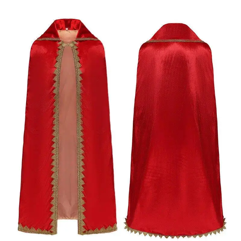4 Colors Adult Royal Cape with Gold Trim Medieval King Queen Cloak Robe for Men Women Halloween Carnival Cosplay Costumes
