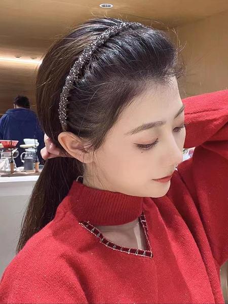 3pcs Flocked  Rhinestone Decorated Hair Hoop, Comb Design Anti Slip Headband, Casual Hair Accessories For Women & Girls, Bling Hair Headband