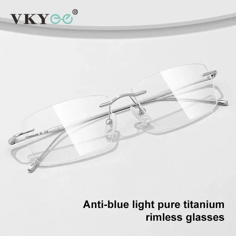 VICKY New Ultra-light Titanium Reading Eyeglass Frames Men Fashion Simple Rimless Myopia Glasses Customized Prescription Glasses