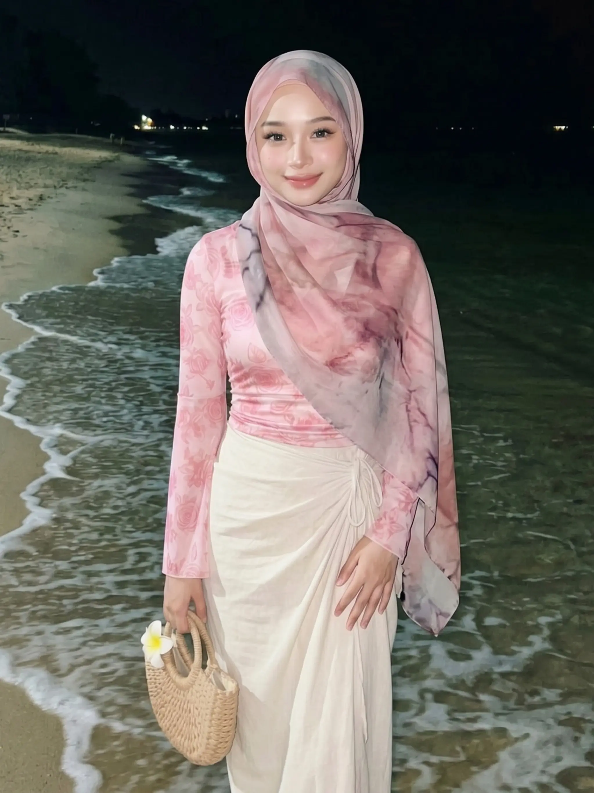Women's Gradient Marble Hijab For Muslim Shawl, Lightweight Breathable Woven Fabric, All-Season Daily Casual Wrap, Pair with Solid Robe