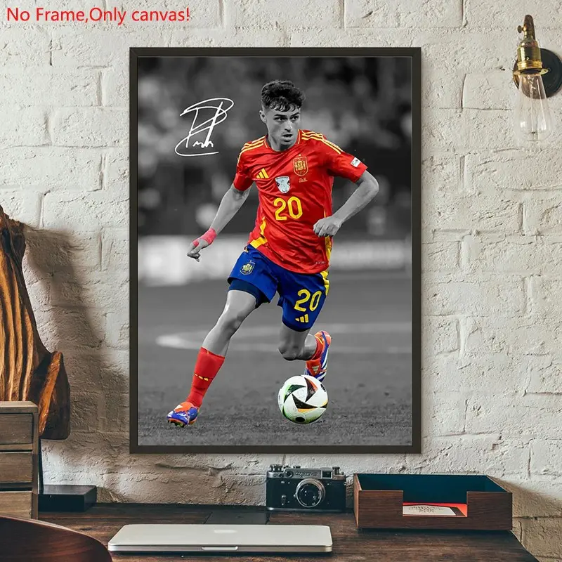 1 piece/set frameless canvas painting print poster, Classic Football player art,Pedri in Spain Football Kit, a perfect gift for football loves, ideal gift for bedroom, living room, dorm hallway, kitchen, mural, wall decoration, room decor