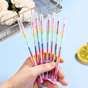 12-Piece Stackable Crayon Set, 11 Colors Mini Rainbow Crayons, Party Gift, DIY Craft Supplies, School Office Essentials