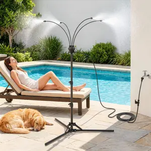 Portable Misters for Outside Patio, Standing Misting System for Outdoor, 5.25ft Height Adjustable Stand Mister with 4 Nozzles, Tanning Mister Water Mist Hose Kit for Backyard Garden Pool Patio