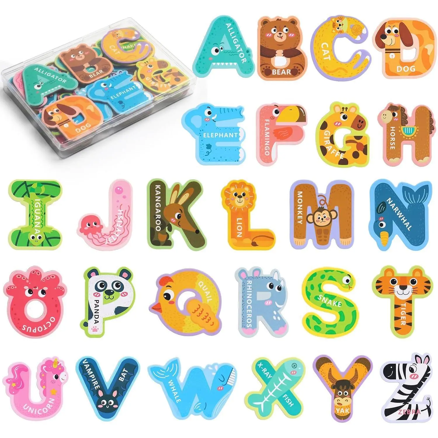 Magnetic Letters for Toddlers, 26 Large Animal Alphabet Magnets, Educational Learning Toys, Fridge Magnetic Letters Set
