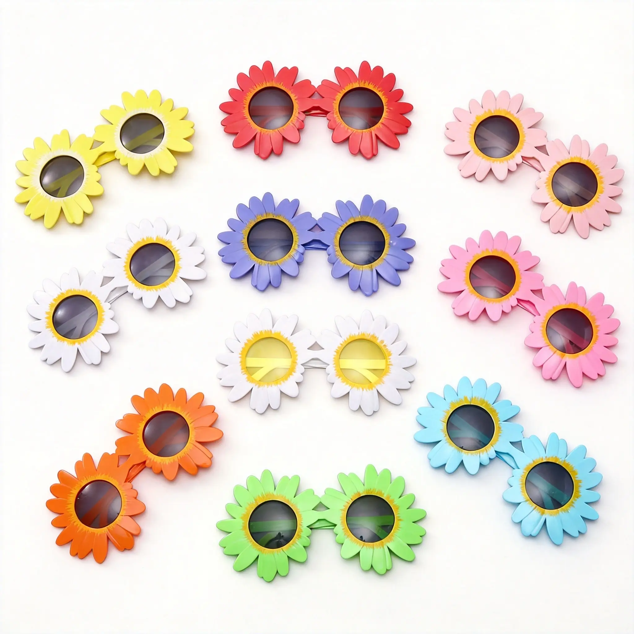 10 Pcs Daisy Flower Party Decorative Glasses, Vibrant Sunflower Petal Frame, Bright Macaron Colors, Summer Beach Birthday Singles Party Accessories, Party Photo Prop
