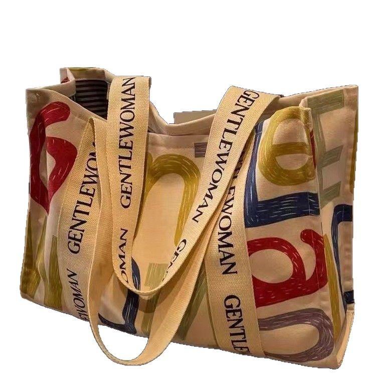 Summer single-shoulder canvas bag for women, large-capacity handbag for going out, versatile tote bag for students, class, and commuting