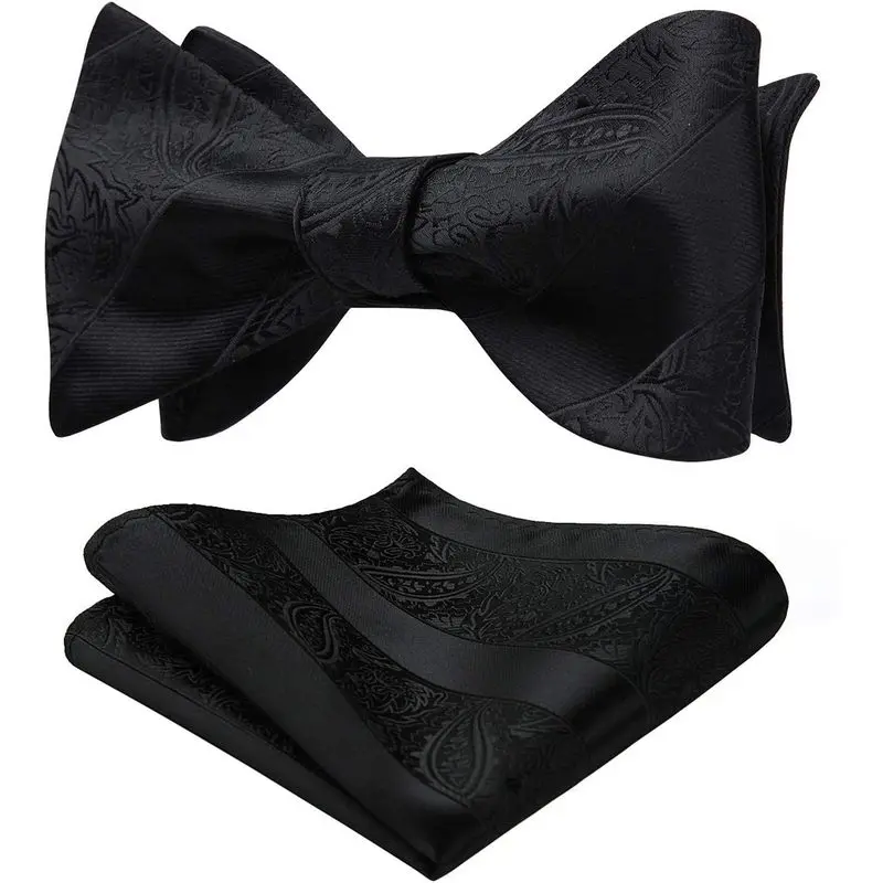 Men's Self-Tie Woven Satin Bow Tie & Pocket Square Set, Floral Paisley Design for Formal Tuxedo, Wedding Party, Prom
