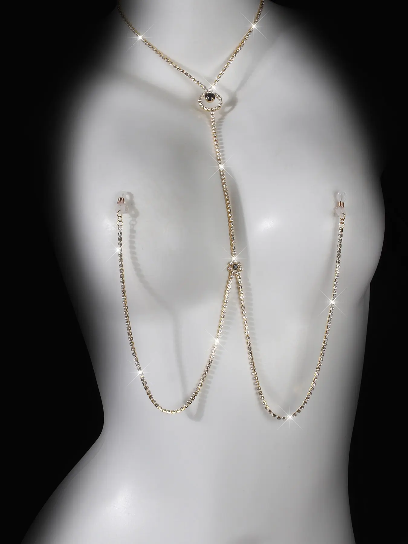 1pc Women Rhinestone Halter Body Chain Necklace, Sparkly Chest Chain Jewelry Body Jewellery for Nightclub Party Festival Outfits
