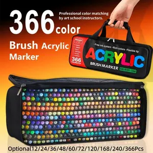 Acrylic Paint Markers Set,Soft Brush Tip,Direct-Liquid Ink System, Paint Markers for Rock Painting, Fabric, Wood, Canvas, Plastic, Permanent,Washable,Quick-Drying,Waterproof, Art Supplies, Creative Expression, Marker Pen Set, Acrylic Drawing Markers