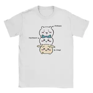 Vintage Chiikawas Usagi Hachiware Anime T-Shirts Men Round Neck 100% Cotton T Shirts  Short Sleeve Tees