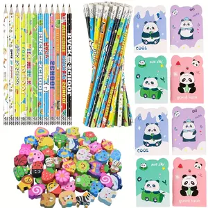 This Set of 12 Student Stationery Gifts Features 12 Wooden Pencils, 12 Erasers, And 12 Colorful Notebooks, Making It a Fun Assortment of Novelty Supplies Perfect for Classroom Rewards Or Party Favors
