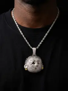 Iced Out Blessed Character Chain Necklace Pendant for Men  5A Cubic Zirconia Hip Hop Jewelry
