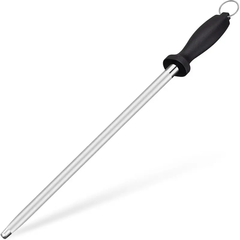 Kitchen Knife Sharpener Rod-12 Inches Professional Carbon Steel Knife Sharpening Honing Rod with Hanging Holes for Household, Chef, Hunting Sporting and Pocketknives, Kitchenware, 17" Overall