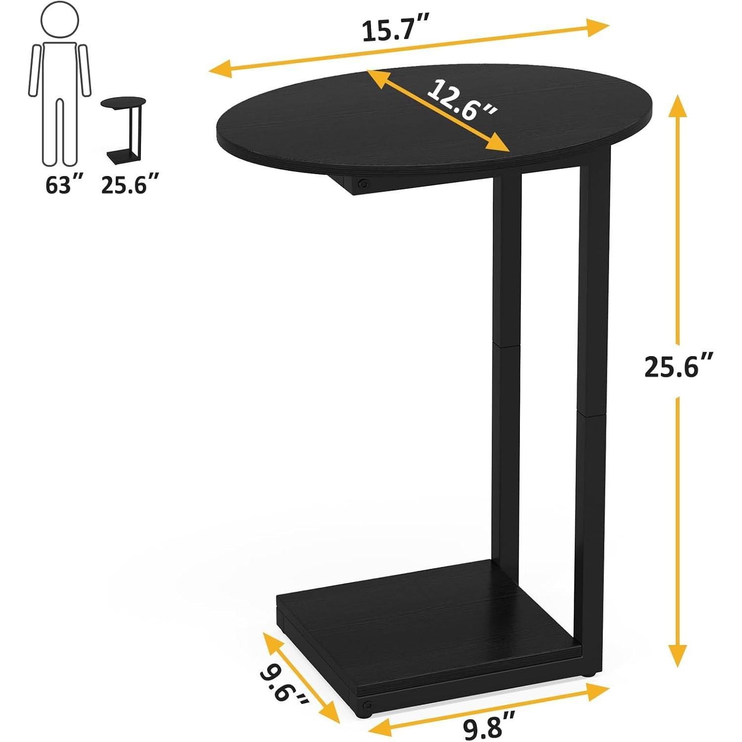 Small Side Table End Table, C-Shaped  Coffee Table TV Tray for Eating Couch Tables for Small Space, Living Room, (Black)