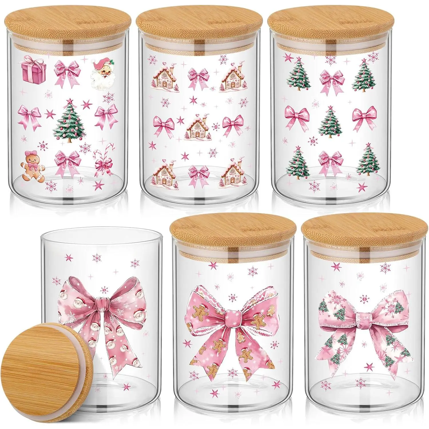 Christmas Glass Storage Jars with Airtight  Lid Merry and Bright Christmas Canister Set for  Winter Xmas Kitchen Countertop
