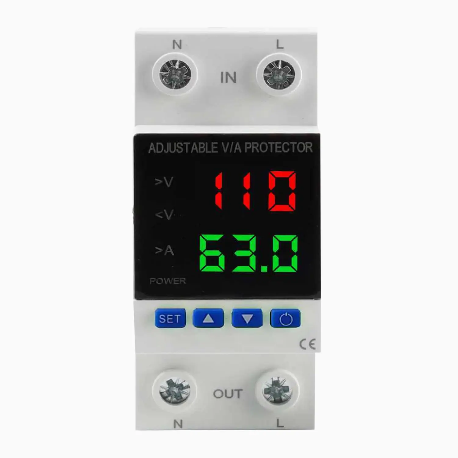 Voltage Protector, AC 110V 220V/DC 80-300V, 1-63A Adjustable Smart Circuit Breaker, Over Voltage & Under Voltage Cut Off, DIN Rail Mount